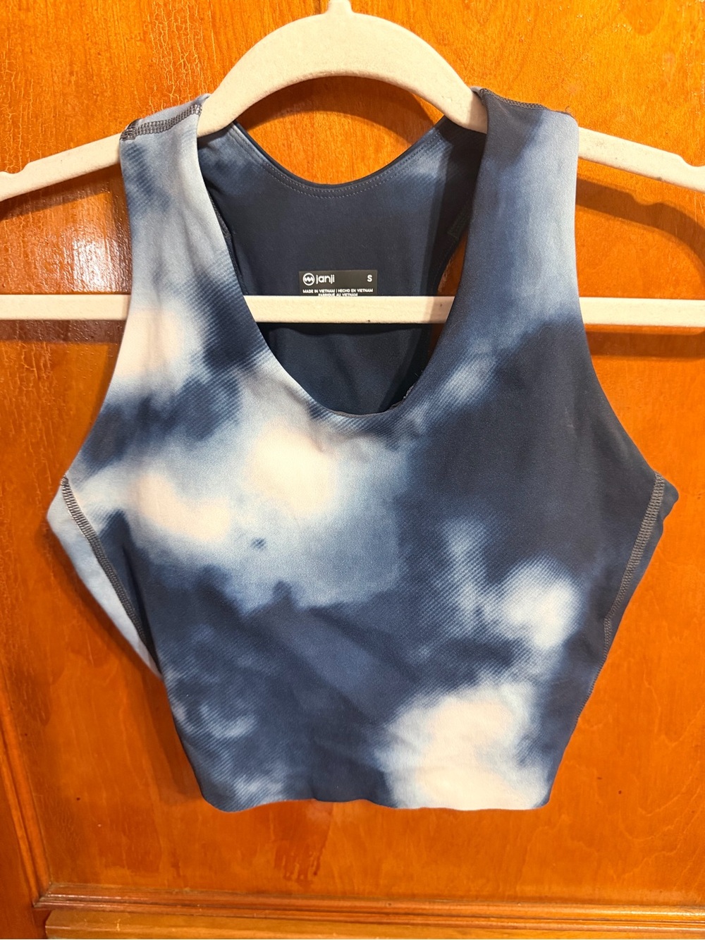 Janji Blue and White Tie-Dye Racerback Crop Top